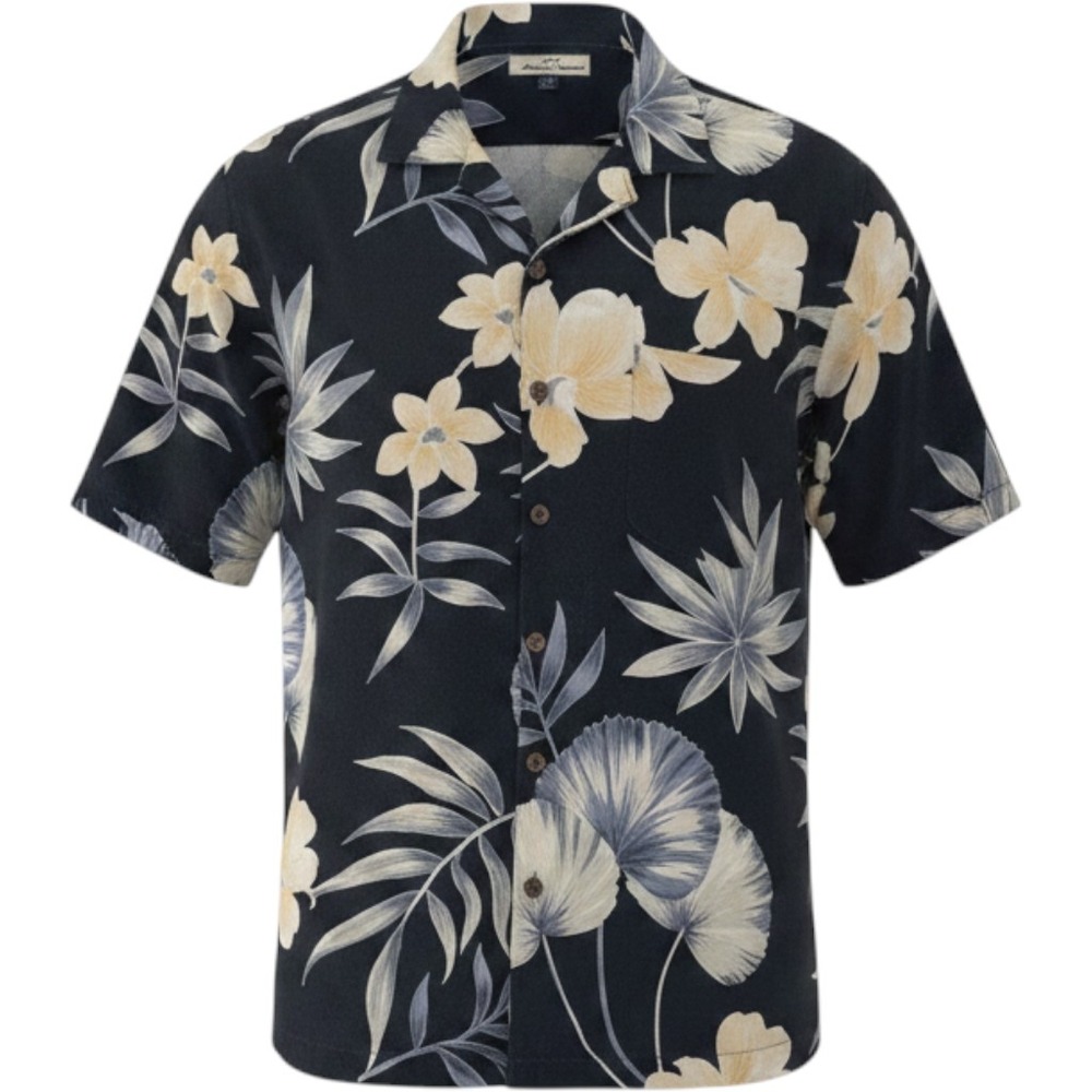 Tommy Bahama Mens XL Silk Floral Camp Shirt Black Tropical Short Sleeve Button